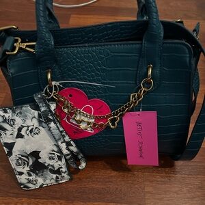 NWT Betsy Johnson XOZANE Teal Croc Embossed Purse